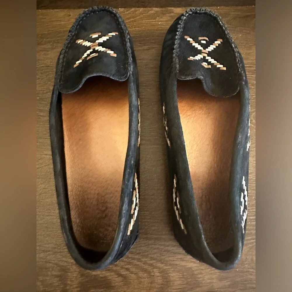 UGG Calze Driving Moccasins Slip On Loafers Rustic Weave Black Suede Womens sz 8 - Picture 5 of 10